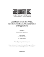 Lead-free Ferroelectric KNbO3  Nanofibers: Synthesis, Characterization and Applications