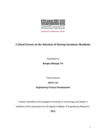 Critical Factors in the Selection of Startup Incubator Residents